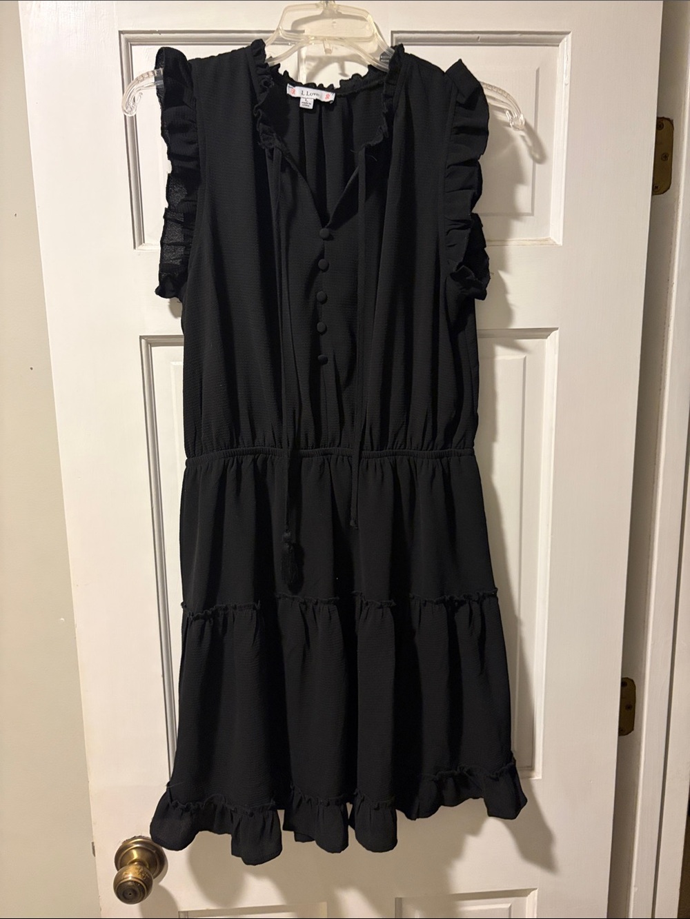 Ruffled Tiered Mini Dress in Black by Unknown Brand